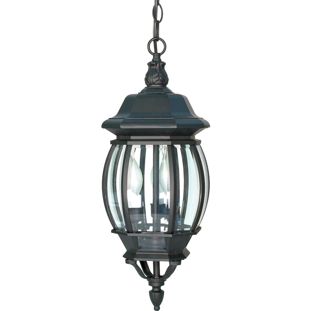 Nuvo Lighting 60/896  Central Park - 3 Light - 20" - Hanging Lantern with Clear Beveled Glass in Textured Black Finish